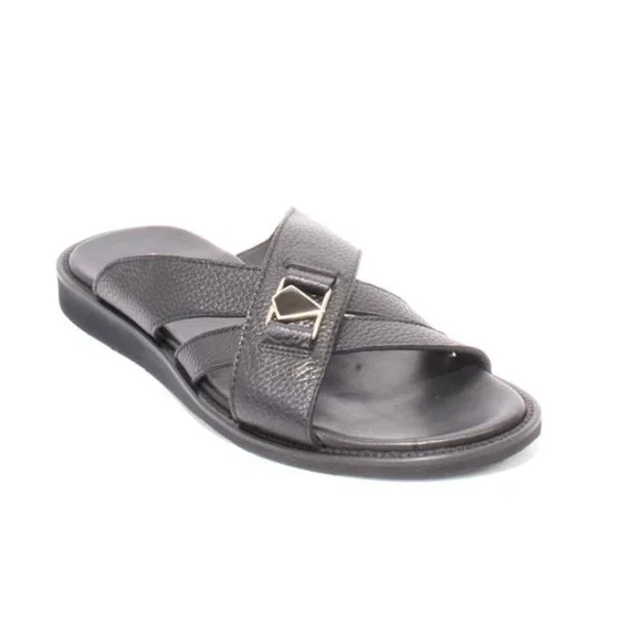 Good Man Brand Black Leather Men\'s Slides Good Man Brand SARDINIA Slide - Black – manhattan casuals main image 2
